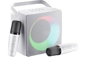 GJCrafts Karaoke Machine mit LED-Licht, Bluetooth Karaoke Lautsprecher mit 2 Drahtlosen Mikrofonen, Karaoke PA-System Support AUX, USB, TF, Karaoke Anlage für Familienfeiern, Picknick(Weiss)