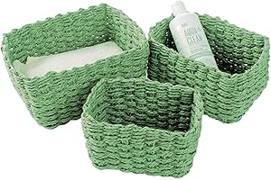 LOINFE Aufbewahrungskorb, 3er Set aus Korb Geflochten Aufbewahrungskörbe, Aufbewahrungsboxen Accessoires Schminke Badezimmer Organizer Wickeltisch Organizer, Kleiner Korb bathroom Storage Baskets(Grün)