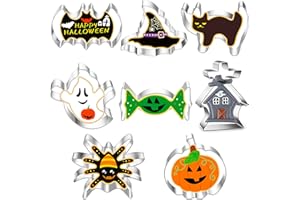 BELSVOR Juego de 8 Moldes Galletas Halloween, Cortador de galletas de acero inoxidable, Moldes para galletas para decoración de galletas/pasteles/pastelería, 8PCS Moldes Galletas Halloween