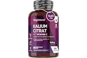 Kalium Tabletten - 1460mg je Tagesdosis (80mg Vit C & 1380mg Kaliumcitrat) - 180 vegane Stück - 500mg aktive Potassium - Musk