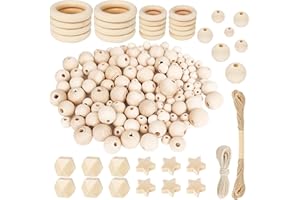 HAVACUE ㅤ HavaCue 160 Stück Holzperlen Makramee Set,10-20MM Holzkugeln mit Loch,Makramee Zubehör zum Auffädeln Natur,Holzringe zum Basteln,Holzperlen Holzring Set für DIY Schmuck Herstellungsprozess