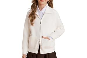 GRACE KARIN Cárdigan de punto con cremallera de manga larga con cuello de solapa para niñas