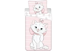 Jerry fabrics Bettwäsche für Babys, Motiv: Marie Les Aristocats, 100 % Baumwolle, wendbar, 100 x 135 cm + Kissenbezug 40 x 60 cm