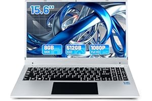 Hcjip Ordinateur Portable 15,6 Pouces, 16Go RAM 512Go SSD PC Portable, Celeron N5095 Processeur Quad-Core, FHD 1080P, USB 3.0, Mini HDMI, TF, Bluetooth, WiFi (Argenté)