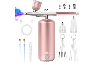 PHILORN Airbrush Kit with Compressor,Portable Wireless Air Brush for Barber, Nail Art, Cake Decor, Makeup, Model Painting，Pink