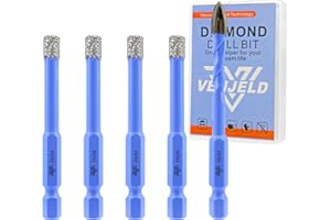 Juego de Brocas Diamante Seco - 4 Piezas 6mm Corona Diamante y 6mm Broca de Carburo para Baldosas de Porcelana Cerámica Mármol Granito - Vástago Hexagonal de Cambio Rápido con Estuche VENJELD