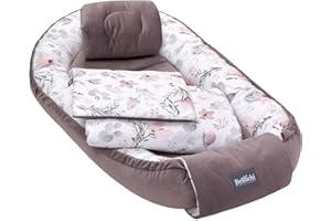 ‎BELLOCHI GROWING IN STYLE 5tlg. Kuschelnest-Set inkl. Babynest 60x90 , Arm Stillkissen, Baby Matratze 30x70 cm, Baby Decke Neugeborenen 50x75 cm, Babykissen Neugeborene, Baby Erstausstattung aus 100% Baumwolle