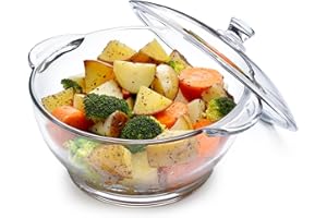NUTRIUPS Casseruola in vetro da 2,5 l con coperchio, casseruola in vetro temperato adatta al forno, teglia rotonda da 20 cm (trasparente, 2,5 l)