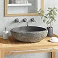 TANZEM Basin River Stone Oval 29-38 cm, Modern Design Gloss Countertop Sink, Bathroom Lavatory, Vanity Cabinet