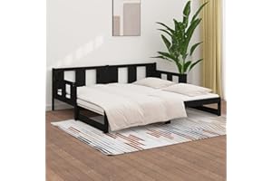 Norheim Sofá Cama Extraíble Cama Divan Cama Convertible en Cama Individual de Madera de Pino Estructura de Sofá Cama Diseño Moderno 2X(80x200) cm Negro