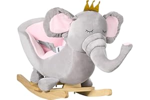 HOMCOM Baby Rocking Horse Plush Ride On Elephant Rocker with Sound Safety Belt Toddler Toy for 18-36 Months