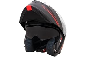 Zorax Matt Schwarz/Rot XXL (63-64cm) Klapphelm Integralhelm mit Doppelvisier Motorradhelm Damen und Herren ECE 2206 Genehmigt