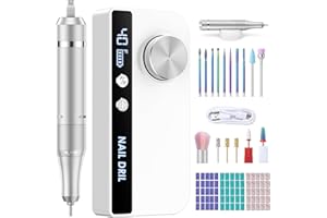 Heypappy Torno para Uñas, Limador de Uñas Eléctrico Recargable Portátil 40000 RPM, 16 Accesorios con Pantalla LED, Kit de Manicura y Pedicura Velocidad Ajustable para Uso Profesional y Hogar (Blanco)