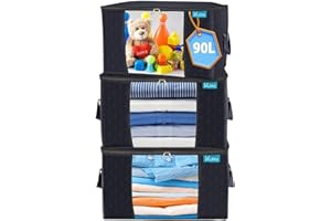 KURNI Storage Bags Clothes Organiser 3 Pack Black, Large Moving Boxes 90L Capacity, 3 Sided Zipper Storage Box for Wardrobe, Storing Linen, Toys or Duvet. Dust/Mites Proof (55 x 43 x 35 cm)
