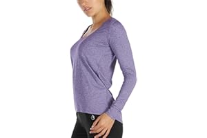 icyzone Damen Laufshirt Langarm Sport Shirt Atmungsaktive Langarmshirt Fitness Top Oberteil mit Daumenloch