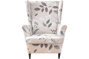 HZDHCLH Wingback Chair Covers 2 Piece With Arms Fashionable Elastic Sofa Protective Chair Cover Furniture Protection Chair Cover Suitable For Armchair Living Room Bedroom Hotel (leaf)