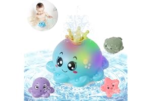 Delycazy Baby Bath Toys, Octopus LED Automatic Spray Water Light Up Bath Tub Swimming Pool Toys Gifts for Toddlers 0-6 Months Kids Age 1-6
