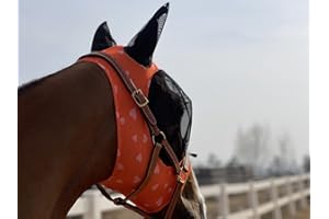 TGW RIDING Masque anti-mouches pour cheval super confortable avec oreilles (taille L, cœur orange)