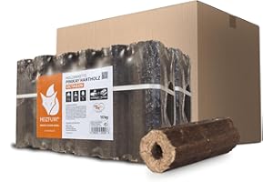 HEIZFUXX Holzbriketts PiniKay Octagon - Hartholzbriketts 20 kg (2x10 kg) - Briketts mit Zugloch für Kamin, Heizkessel & Ofen - Schnell entzündbar, hoher Heizwert & geringer Aschegehalt