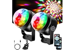 ‎LITAKE Discokugel Discolicht LED Upgrade 6 LED,Litake 2 Stück Partylicht 7 Farben Modi Musikgesteuert Bühnenbeleuchtung mit Fernbedienung 4M USB Kabel 360°Rotierenden für Kinder Party Halloween Weihnachten