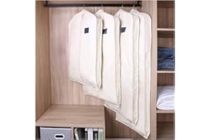 DOUZIO Fundas Para Trajes Y Fundas Para Ropa Bolsas Transpirables De Algodón Para Colgar Ropa Bolsa Antipolillas Para Ropa Fundas Protectoras Para Todas Las Prendas(Size:150×58cm,Color:Blanco-Ancho)
