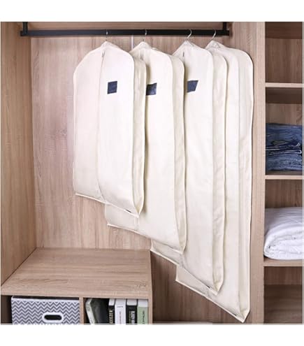 Lot De 3 Housses à Vêtements Respirantes - Anti-Poussière Avec Fenêtre, Suspension Intégrée (128cm, Beige)