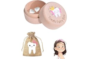 CHENYUOUYANG 2 Pcs Set Wooden Tooth Fairy Box Tooth Fairy Bag 3D Carved Wooden Toothfairy Box, Teeth Pouch Holder for Girl, Collect Lost Teeth Dropped Keepsake Storage Baby Shower Birthday Gift