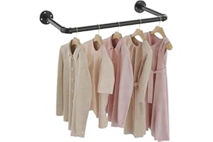 GUOHNHE Appendiabiti Per Tubo Industriale, Penderia per Abiti, Barra dei Vestiti, Attaccapanni da Muro staccabili in metallo, installazione semplice, 54 cm, Nero, SG54B-1