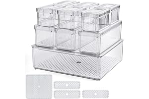 YTOPRO 14er Set 10 Kühlschrank Organizer mit Deckel und 4 Abtropfbrett Durchsichtig Stapelbare Aufbewahrungsbox Kühlschrankbox für Küche behälter Aufbewahrung und Organisation