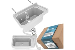 INSTALGURU Évier Commercial a Chambre Industriel avec étagère Profond Extérieur Lave-Mains Jardin Garage Buanderie Salle de Bains Usine Monochambre 60 x 34 x 21 cm Blanc