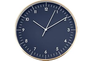 LUUK LIFESTYLE Moderno Reloj de Pared de Cuarzo con segundero, sin tictac, números arábigos, Sencilla decoración escandinava, Regalo para mudanza, salón, Cocina, Pasillo, Dormitorio, Azul, 31cm
