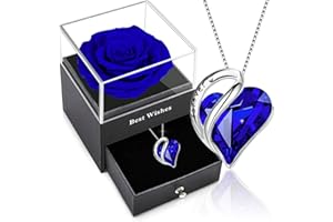 Willuck Eternal Rose with Chain Silver 925, Infinity Rose Box, Preserved Real Roses, 925 Sterling Silver Women's Crystal Heart Necklace, Women's Pendant Gift for Valentine's Day, Christmas, Mother's