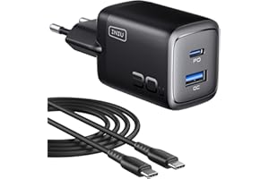 INIU 30W Caricatore USB C, Presa alimentatore con USB-C cavo, PD Compatto Caricatore Rapido, 2-Porto GaN Caricabatteria Rapido per iPhone 17 16 15 Pro Max, iPad Air, Samsung S25 Ultra, Pixel, Xiaomi