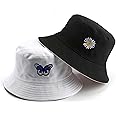 REFFER Unisex Daisy Butterfly Reversible Embroidered Foldable Cotton Bucket Hat for Women and Men hat | Bucket hat for Women | Bucket hat for Girls | Beach hat | Sun hat | Traveling hat
