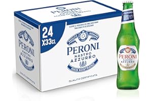 Peroni Nastro Azzurro con Mais Nostrano, Cassa Birra con 24 Bottiglie di Birra da 33 cl, Birra Premium Lager a Bassa Fermentazione, Gusto Rinfrescante e Rigenerante, Gradazione Alcolica 5% Vol