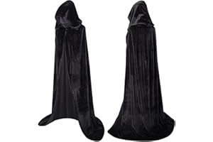BOFUNX Larga Capa Negra con Capucha Terciopelo Traje de Vampiro Medieval Bruja Accesorio para Disfraz de Halloween Carnaval Navidad Fiesta Cosplay para Mujeres Hombres