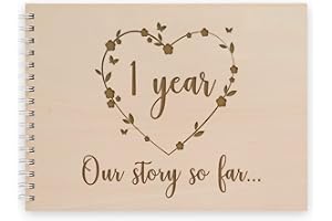 THE LASER FACTORY Wooden Engraved Scrapbook | 1 Year - Our Story So Far | Memory Photo Book | Gift for 1st First One Year Paper Anniversary (A5)
