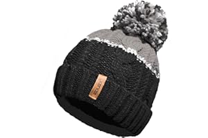 RockJock Unisex Mens Ladies Warm Winter Chunky Colour Block Ski Bobble Pompom Hat with Cosy Thermal Teddy Fleece Liner