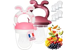 Lola Kids Grignoteuse Bébé - Lot de 2 Tétine Grignoteuses Bébé sans BPA - Inclus 8 Tetines Evolutives - Sucette Fruit en Silicone Alimentaire - Tétine Dentition - Idéal Diversification Alimentaire