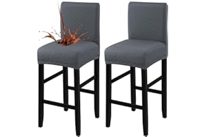 Fuloon Waterproof Bar Stool Covers, High Elastic Fit Removable Washable Bar Chair Covers with Back, The ideal length for the backrest and seat cushion is approximately 15 inches