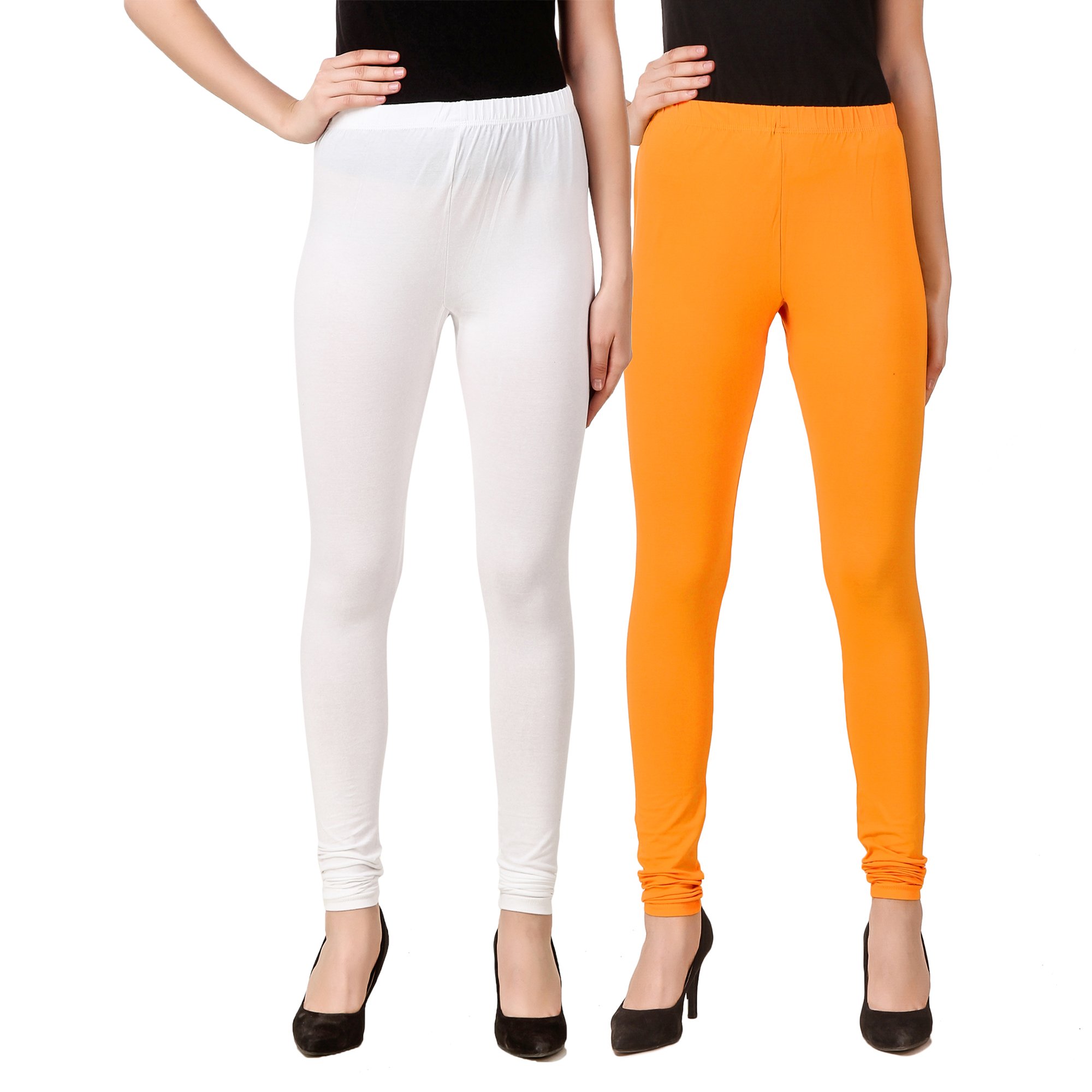 Svadhaa High Quality Cotton Women Leggings White and Mustard Leggings