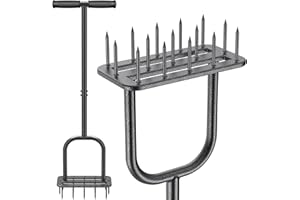 BeneLabel Rasenlüfter Spike, Manuell Rasen Belüfter Gardena Aerifiziergabel Gras Rasenspecht Rasenlocher mit Langstiel Bodenbelüften Werkzeug 15 Spikes mit rutschfest T-Griff für Rasenpflege/Schwarz