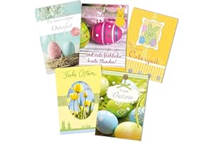 Perleberg Kartenset Ostern in 11,6 x 16,6 cm - 5 Hochwertige Oster-Grußkarten - zufälliges Motiv - Textkarte zum Osterfest - Ideal für Geldgeschenke - Osterkarten mit Umschlag - Ostergrüße