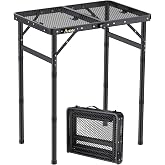 Anbte Folding Camping Table 58 x 40 x 26-48-70 cm, Metal Mesh | Portable Outdoor BBQ Table, Waterproof 3 Height Adjustable fo