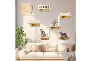TECKZOON Juego de Muebles para Gatos, 5 Piezas - Incluye Escalera, Poste Rascador, Estantes y Perchas - Casa del Gato