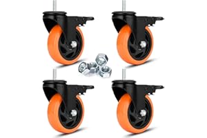 YOOGAA Swivel Caster Wheels 4 Inch Heavy Duty Threaded Stem Casters 3/8"-16x1" Safety Dual Locking Industrial Castors Set of 4 Load Bearing 1200 Lbs Caster with Brakes Wheels for Cart, Furniture