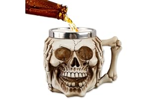 BAYINBROOK Jarra vikinga de cerveza de acero inoxidable, jarra de cerveza medieval, tazas, copas, jarra de calavera, varios estilos, para café, cerveza, bebidas, etc., para hombre y mujer (H)
