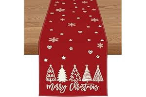 YCOLL Christmas Decorations Xmas Table Runner Red Water Resistant Christmas Table Runners for Dining Table, Winter Table Runner for Kitchen Christmas Decorations, Indoor & Outdoor Table Décor