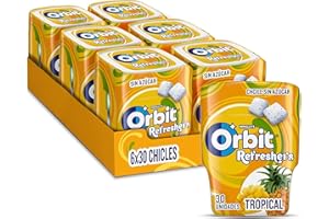 Orbit Bote de Chicles Sin Azúcar Sabor Tropical, Afrutado, Intenso y de Larga Duración en formato Gragea (6 x 30 chicles)