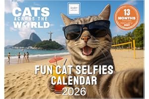 Cat Selfies Calendar 2026 – Funny Cat Wall Calendar UK – A4 to A3 with Space for Notes – Printed in the UK by Ruby Ashley®
